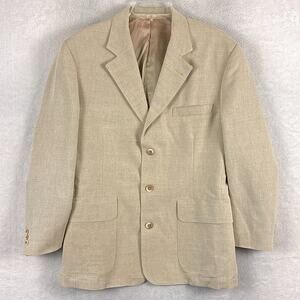 VTG J. Peterman Blazer Mens 40R Beige Linen Blend Jacket Preppy Kentucky Derby